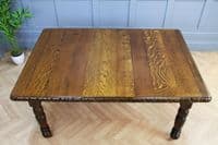 Antique Edwardian Carved Solid Oak 1 Leaf Wind Out Dining Table Restored C1880