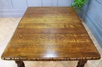 Antique Edwardian Carved Solid Oak 1 Leaf Wind Out Dining Table Restored C1880