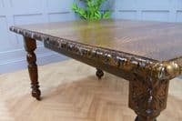 Antique Edwardian Carved Solid Oak 1 Leaf Wind Out Dining Table Restored C1880