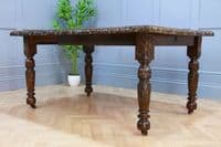 Antique Edwardian Carved Solid Oak 1 Leaf Wind Out Dining Table Restored C1880