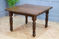 Antique Edwardian Carved Solid Oak 1 Leaf Wind Out Dining Table Restored C1880