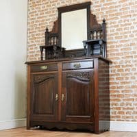 Antique Edwardian Carved Walnut Mirror Backed Hall Sideboard Chiffonier Cupboard