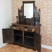 Antique Edwardian Carved Walnut Mirror Backed Hall Sideboard Chiffonier Cupboard