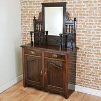Antique Edwardian Carved Walnut Mirror Backed Hall Sideboard Chiffonier Cupboard