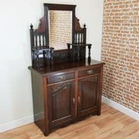 Antique Edwardian Carved Walnut Mirror Backed Hall Sideboard Chiffonier Cupboard