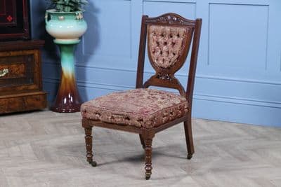 Antique Edwardian Carved Walnut Original Upholstery Nursing Chair C1890