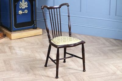 Antique Edwardian Dark Walnut Upholstered Stick Back Small Nursing Chair C1890