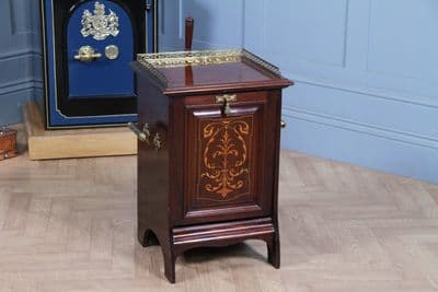 Antique Edwardian Mahogany Inlaid Fireside Coal Purdonium Cabinet Scuttle Box