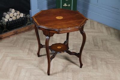 Antique Edwardian Mahogany Inlaid Octagonal Occasional Hall Lamp Plant Table