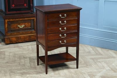 Antique Edwardian Mahogany Music Sheet Cabinet Chest of 5 Drop Front Drawers