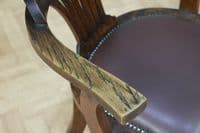 Antique Edwardian Medium Oak Office Carver Desk Chair Smokers Bow Leather 1920's