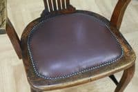 Antique Edwardian Medium Oak Office Carver Desk Chair Smokers Bow Leather 1920's