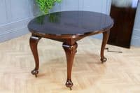 Antique Edwardian Queen Anne Solid Mahogany 1 Leaf Wind Out Oval Dining Table
