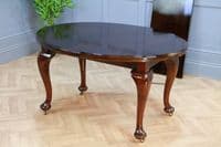 Antique Edwardian Queen Anne Solid Mahogany 1 Leaf Wind Out Oval Dining Table