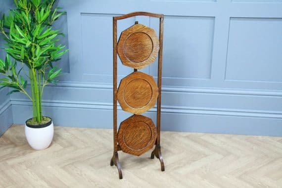 Antique Edwardian Solid Oak 3 Tier Folding Cake Stand Stand Vintage 1920's