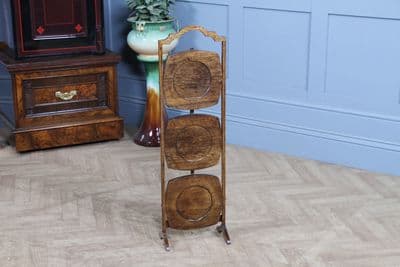 Antique Edwardian Solid Oak 3 Tier Folding Cake Stand Stand Vintage C1920