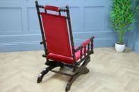 Antique Edwardian Upholstered American Turned Rocking Chair 1900 Vintage
