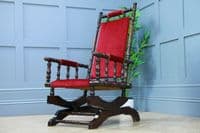 Antique Edwardian Upholstered American Turned Rocking Chair 1900 Vintage