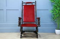 Antique Edwardian Upholstered American Turned Rocking Chair 1900 Vintage
