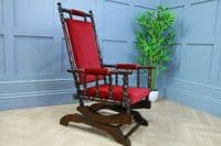Antique Edwardian Upholstered American Turned Rocking Chair 1900 Vintage