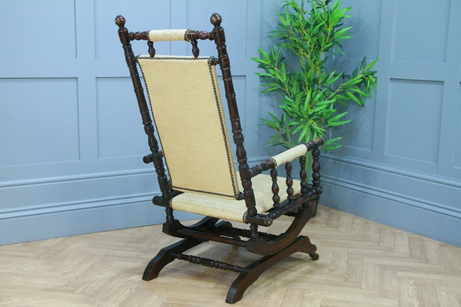 Antique Edwardian Upholstered American Turned Rocking Chair Vintage C1900