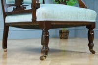 Antique Edwardian Upholstered Carved Mahogany Ladies & Gents Arm Chairs Fireside