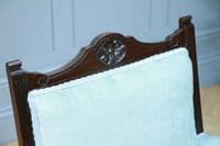Antique Edwardian Upholstered Carved Mahogany Ladies & Gents Arm Chairs Fireside