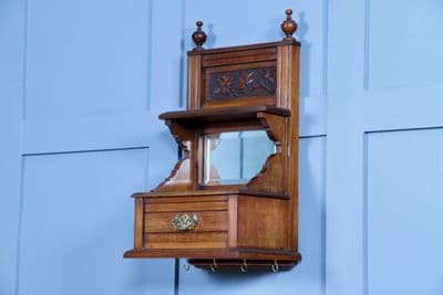 Antique Edwardian Wall Hanging Bathroom Shaving Mirror, Hall Key Cabinet Shelf