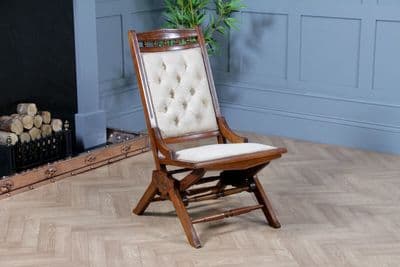 Antique Edwardian Walnut Button Back Upholstered Low Rocking Chair Nursing C1900