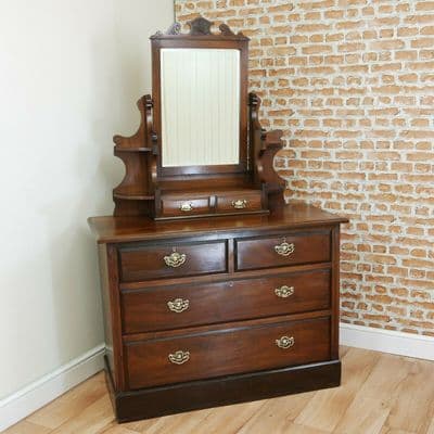 Antique Edwardian Walnut Dressing Chest of 7 Drawers Carved Original