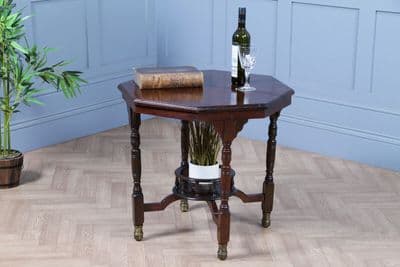 Antique Edwardian Walnut Octagonal Gallery base Small Occasional Hall Lamp Table