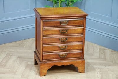 Antique Edwardian Walnut Small Music Sheet Cabinet Chest of 5 Drop Front Drawers