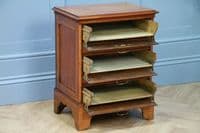 Antique Edwardian Walnut Small Music Sheet Cabinet Chest of 5 Drop Front Drawers