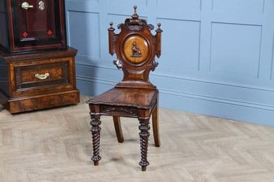 Antique English Victorian Gothic Carved Solid Oak Single Hall Chair C1850