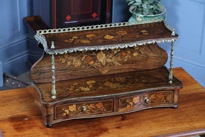 Antique French Napoleon III Rosewood Inlaid Ormolu Tabletop Étagère Whatnot