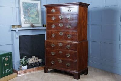 Antique George III Georgian Mahogany Chest on Chest 8 Drawers With Key C1770