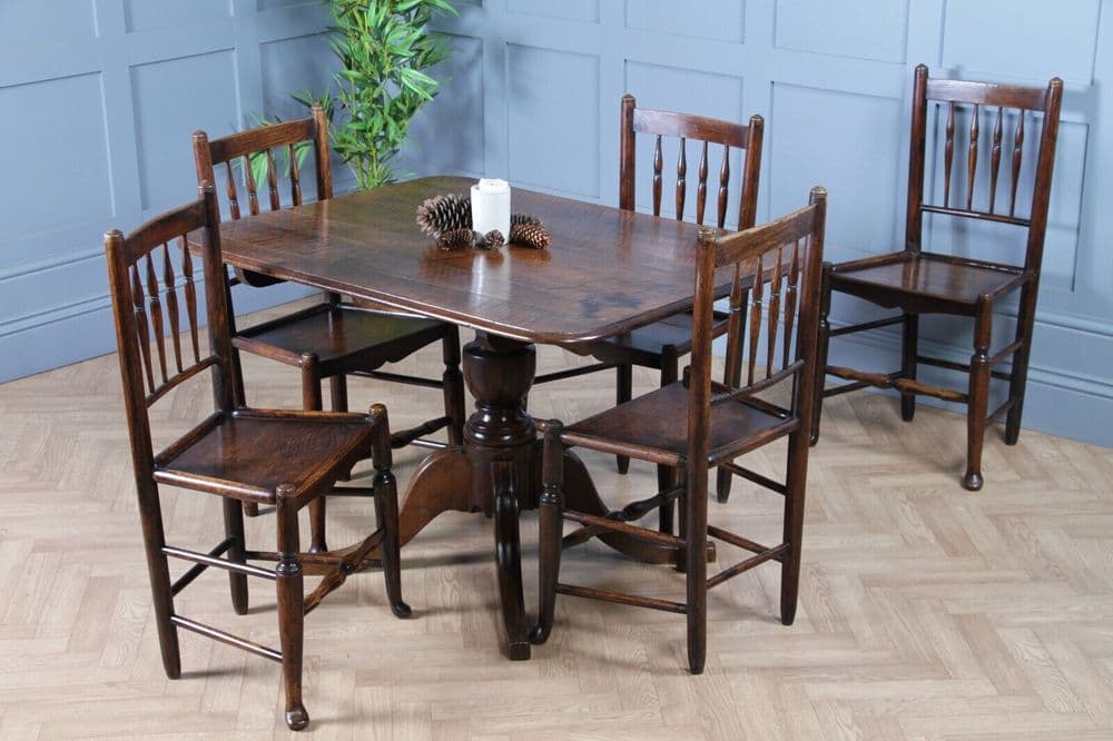 Antique Country Fiddle back Oak Flip Top Dining Table and 5