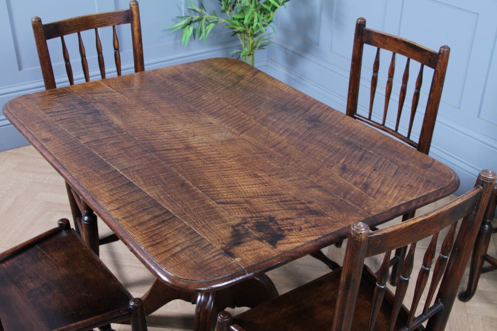 Antique Country Fiddle back Oak Flip Top Dining Table and 5