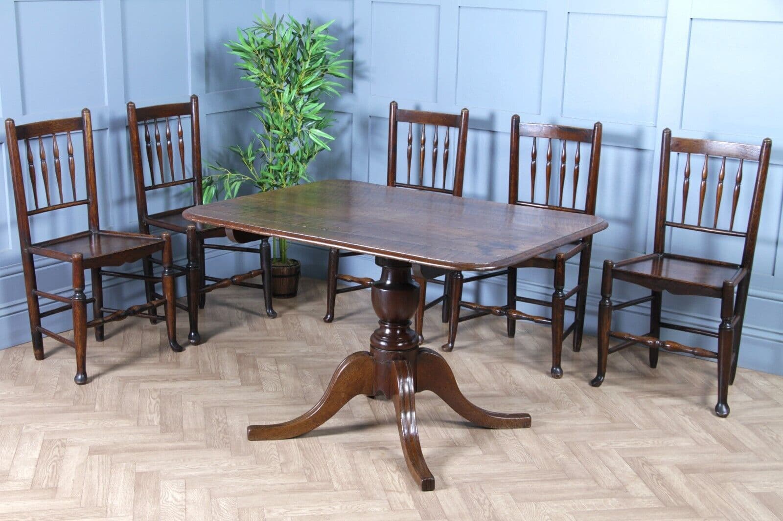 Antique Country Fiddle back Oak Flip Top Dining Table and 5