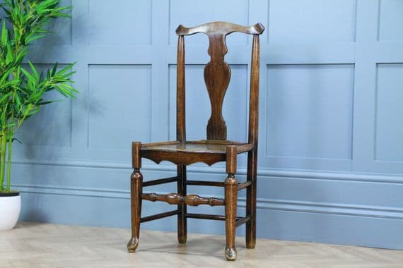 Antique Georgian Country Handmade Primitive Solid Ash Hoof Foot Hall Chair C1770