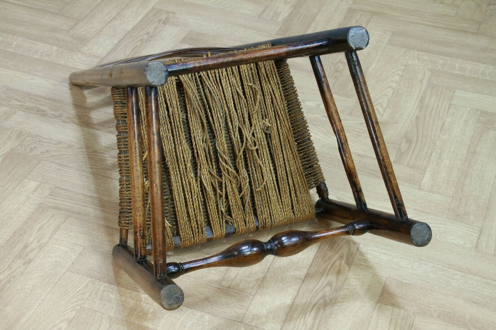 Antique Georgian Country Made Primitive Solid Ash Rope Seated Ladder ...