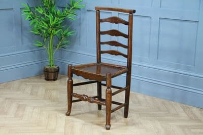 Antique Georgian Country Primitive Solid Ash Hoof Foot Hall Ladder Back Chair
