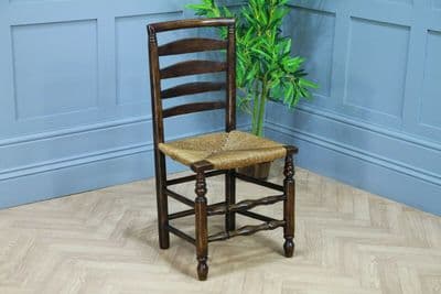 Antique Georgian Country Primitive Solid Ash Rush Seated Hall Ladder Back Chair
