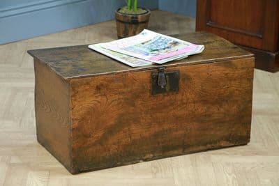Antique Georgian George III Primitive Elm Blanket Box Coffee Table Trunk Chest