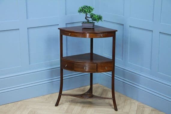 Antique Georgian Mahogany Inlaid Corner Wash Stand Occasional Lamp / Plant Table