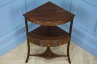 Antique Georgian Mahogany Inlaid Corner Wash Stand Occasional Lamp / Plant Table