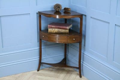 Antique Georgian Mahogany Inlaid Corner Wash Stand Occasional Lamp Plant Table