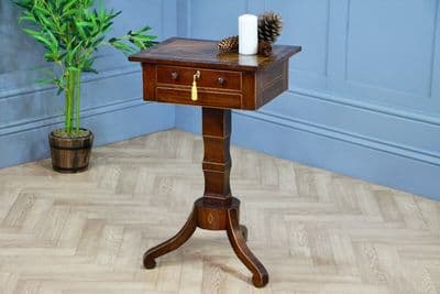 Antique Georgian Mahogany Inlaid Sewing, Work, Lamp Pedestal Side Table C1820