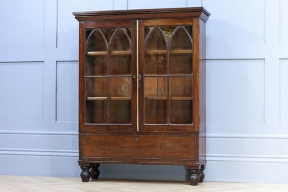 Antique Georgian Mahogany Small Glazed Bookcase Display Hall Cabinet Cupboard