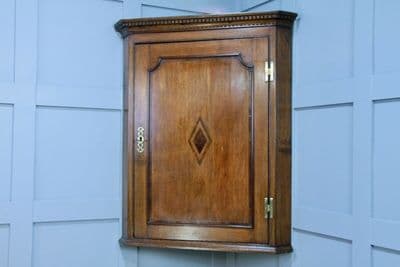 Antique Georgian Oak Inlaid Corner Wall Hanging Cupboard Cabinet Drinks C1825